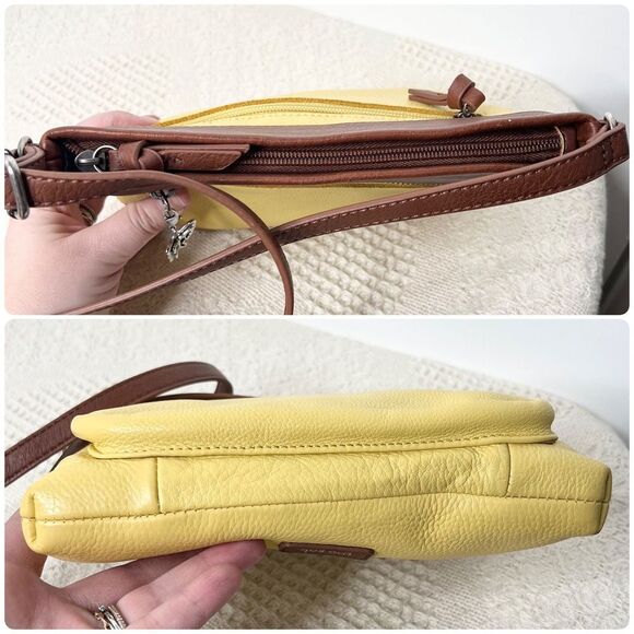 The Sak Crossbody Sanibel Leather Sunlight Yellow Brown Colorblock Slim - Picture 4 of 8